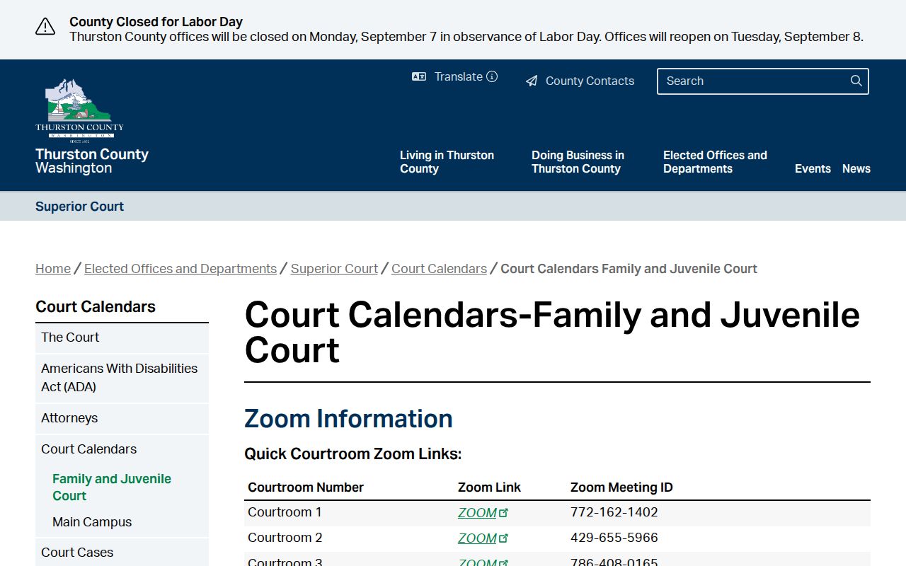 Family and juvenile calendar used to interpret Thurston County case search limits