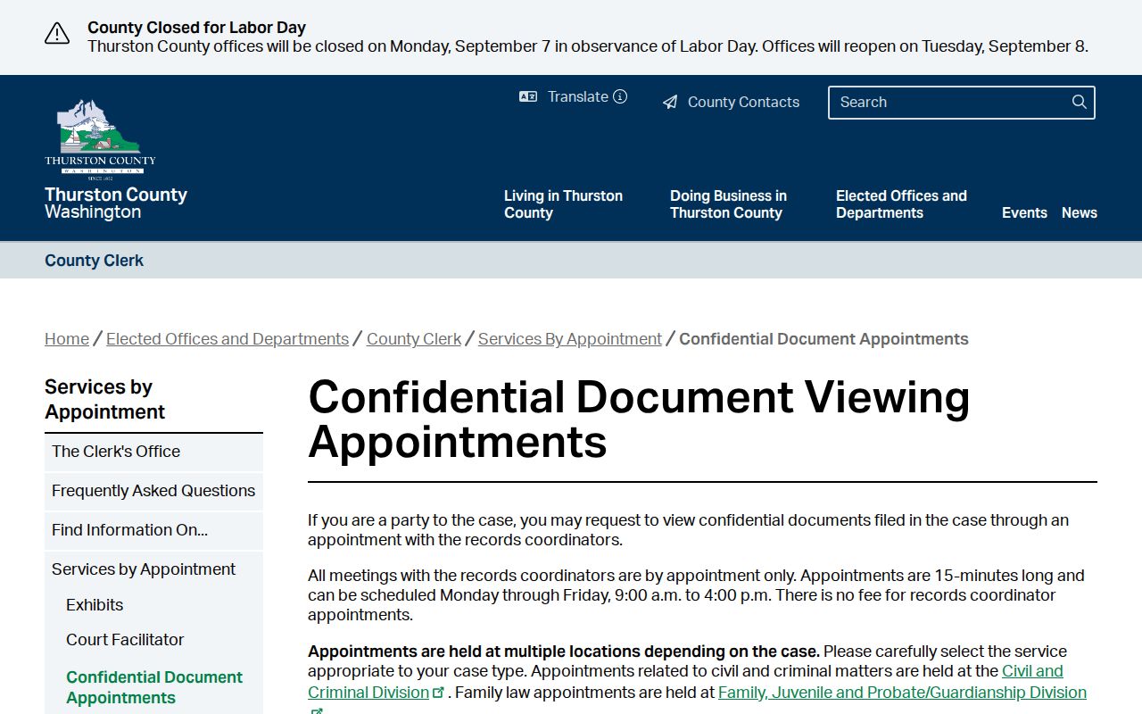Thurston County confidential court record appointments