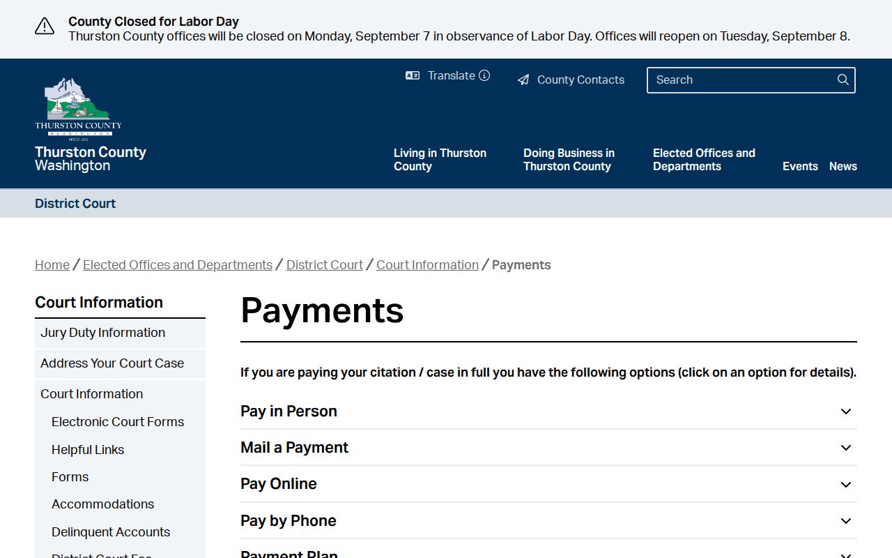 Thurston County traffic court payment methods