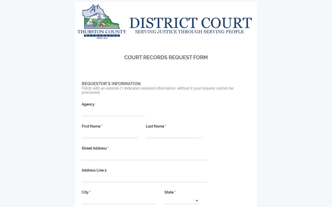 Thurston County traffic court record request form