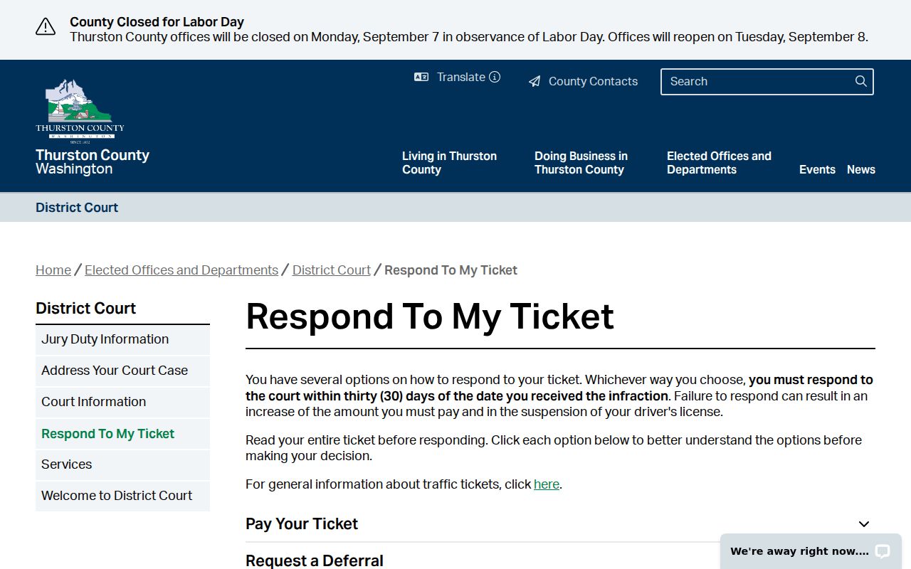 Thurston County traffic ticket response options