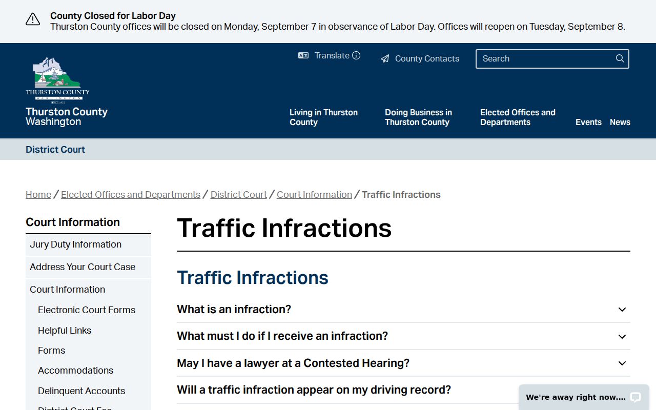 Thurston County traffic court infraction rules