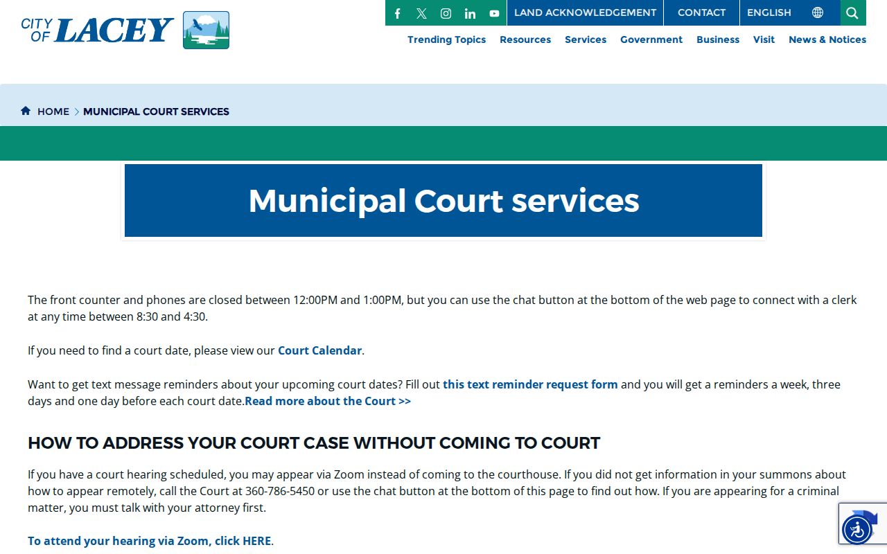 City of Lacey municipal court services information