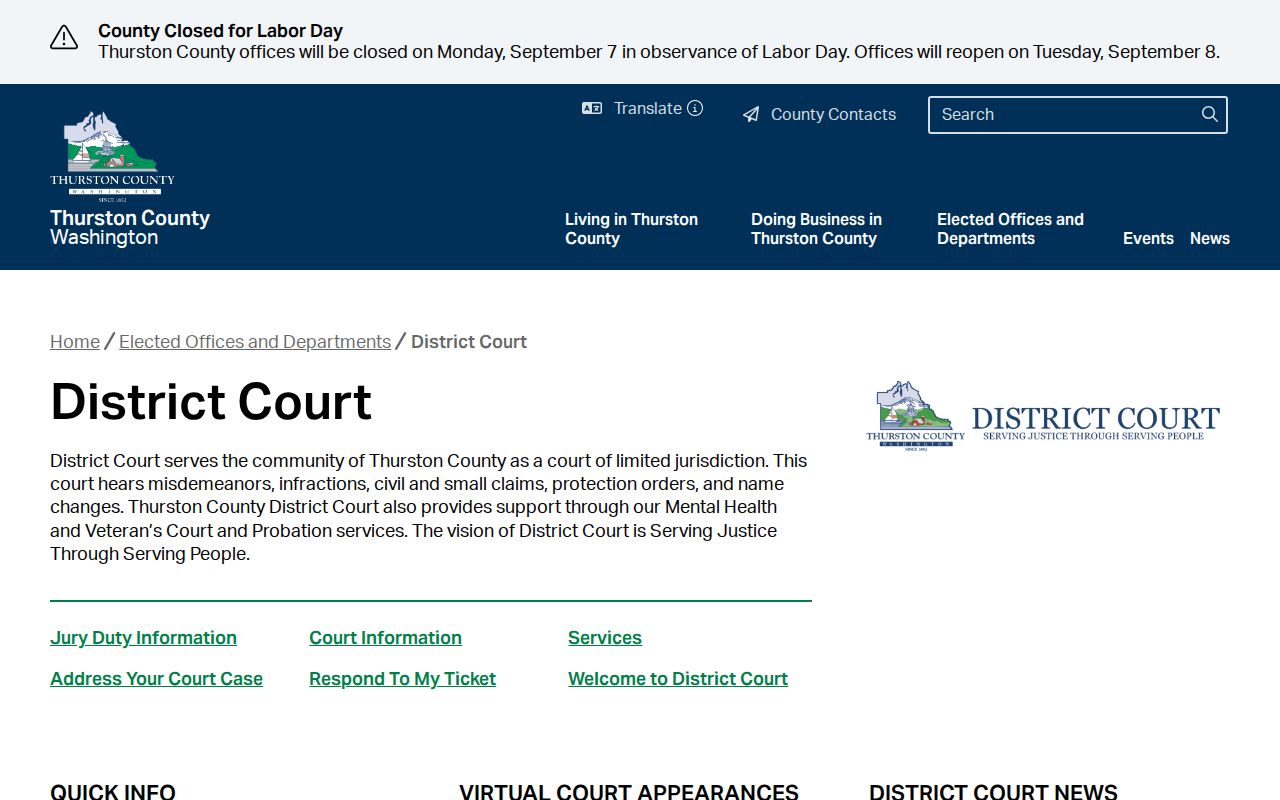 Rainier court records through Thurston County District Court